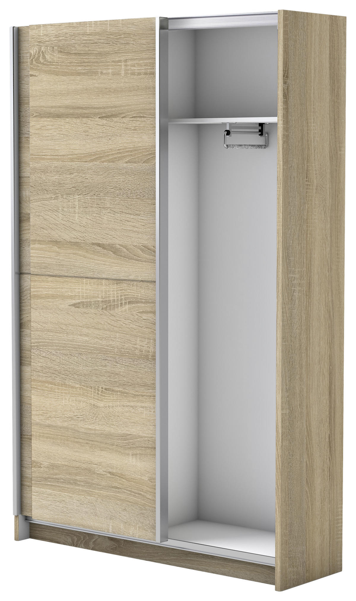 OMARA Z DRSNIMI VRATI, hrast sonoma  - barve aluminija/hrast sonoma, Basics, leseni material (125/196/38cm) - Livetastic