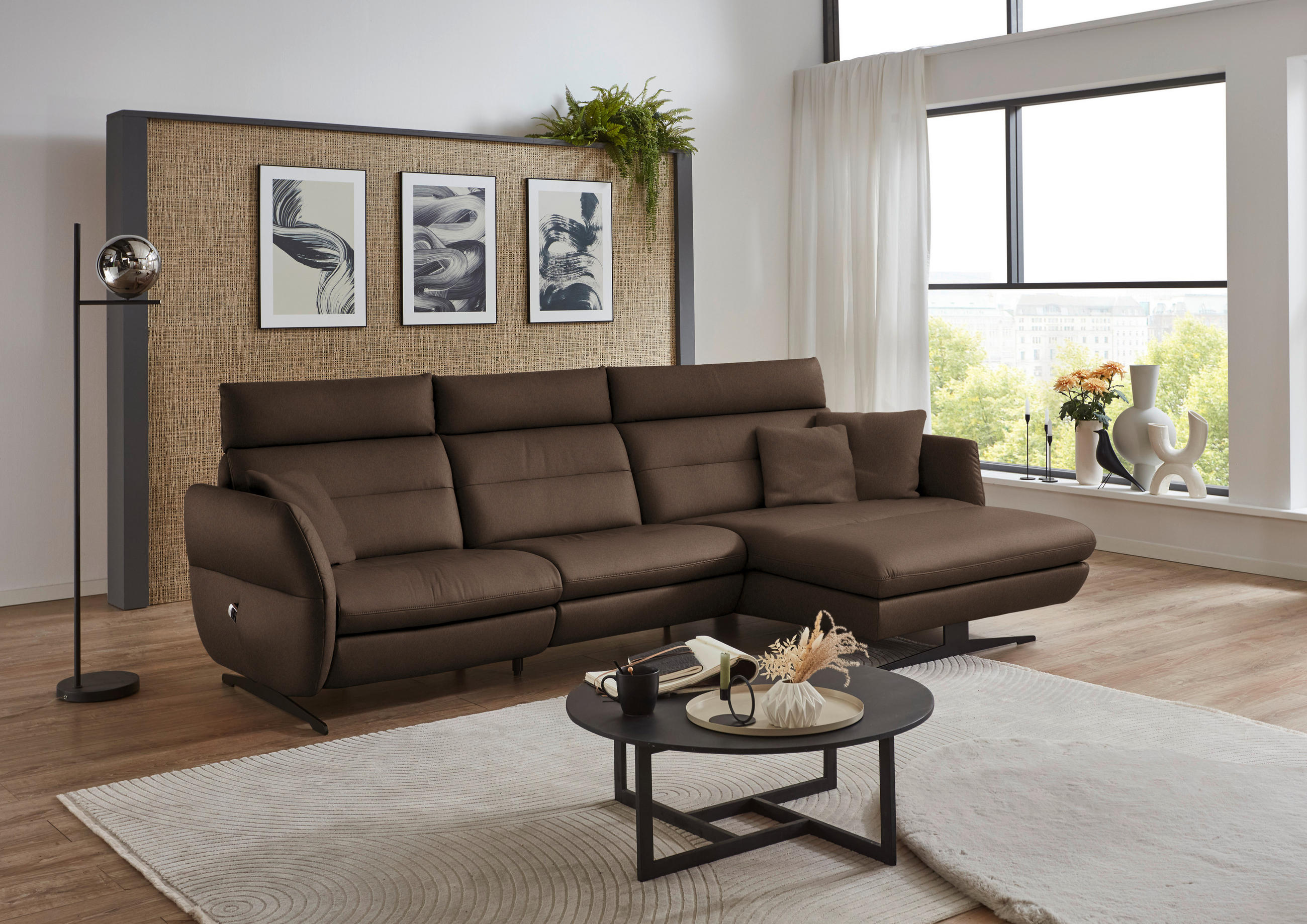 ECKSOFA in Echtleder Braun  - Schwarz/Braun, Design, Leder/Metall (300/157cm) - Dieter Knoll