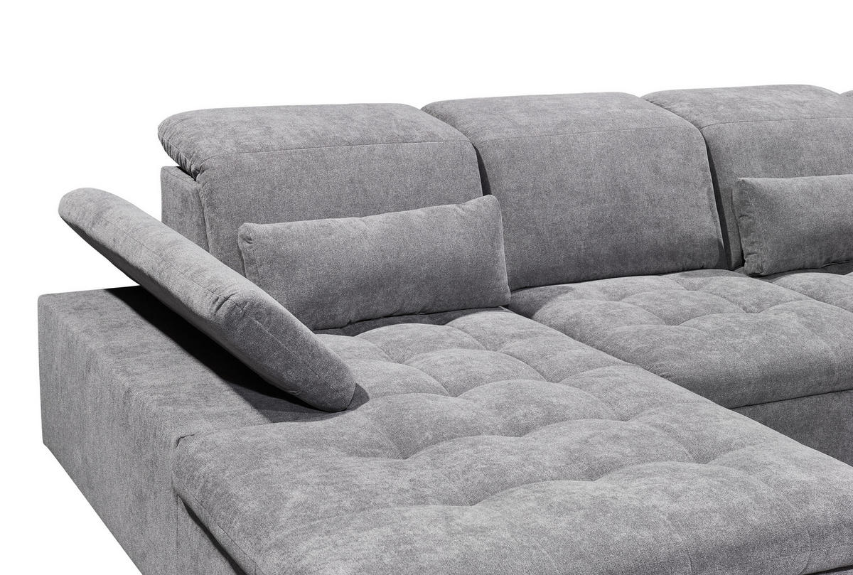 WOHNLANDSCHAFT Grau Mikrovelours  - Dunkelgrau/Silberfarben, KONVENTIONELL, Kunststoff/Textil (188/340/240cm) - MID.YOU