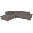 ECKSOFA inkl. Funktionen Anthrazit Cord  - Anthrazit/Silberfarben, Design, Textil/Metall (226/257cm) - Xora