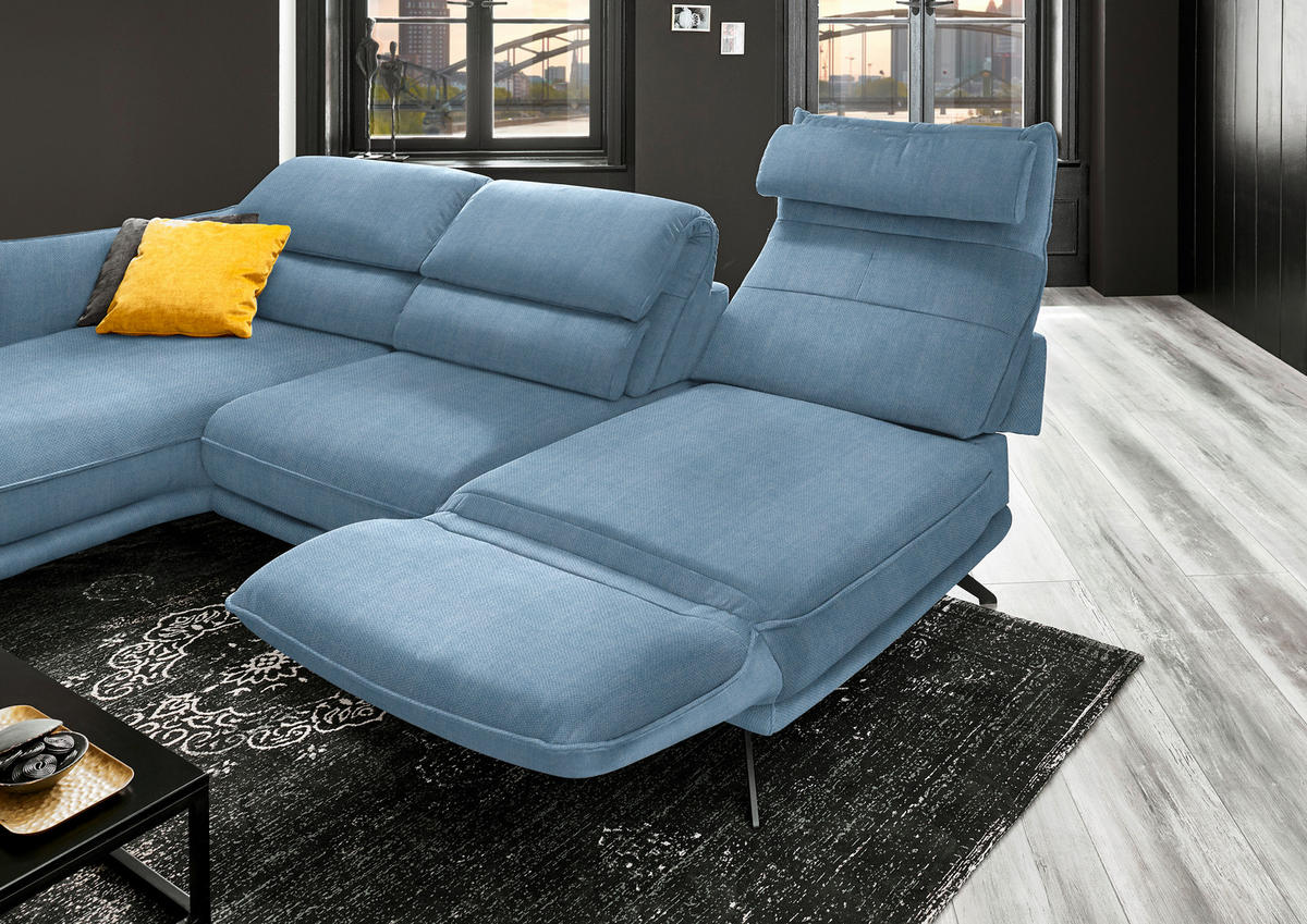 ECKSOFA in Velours Hellblau  - Schwarz/Hellblau, Design, Textil/Metall (153/283cm) - Valdera
