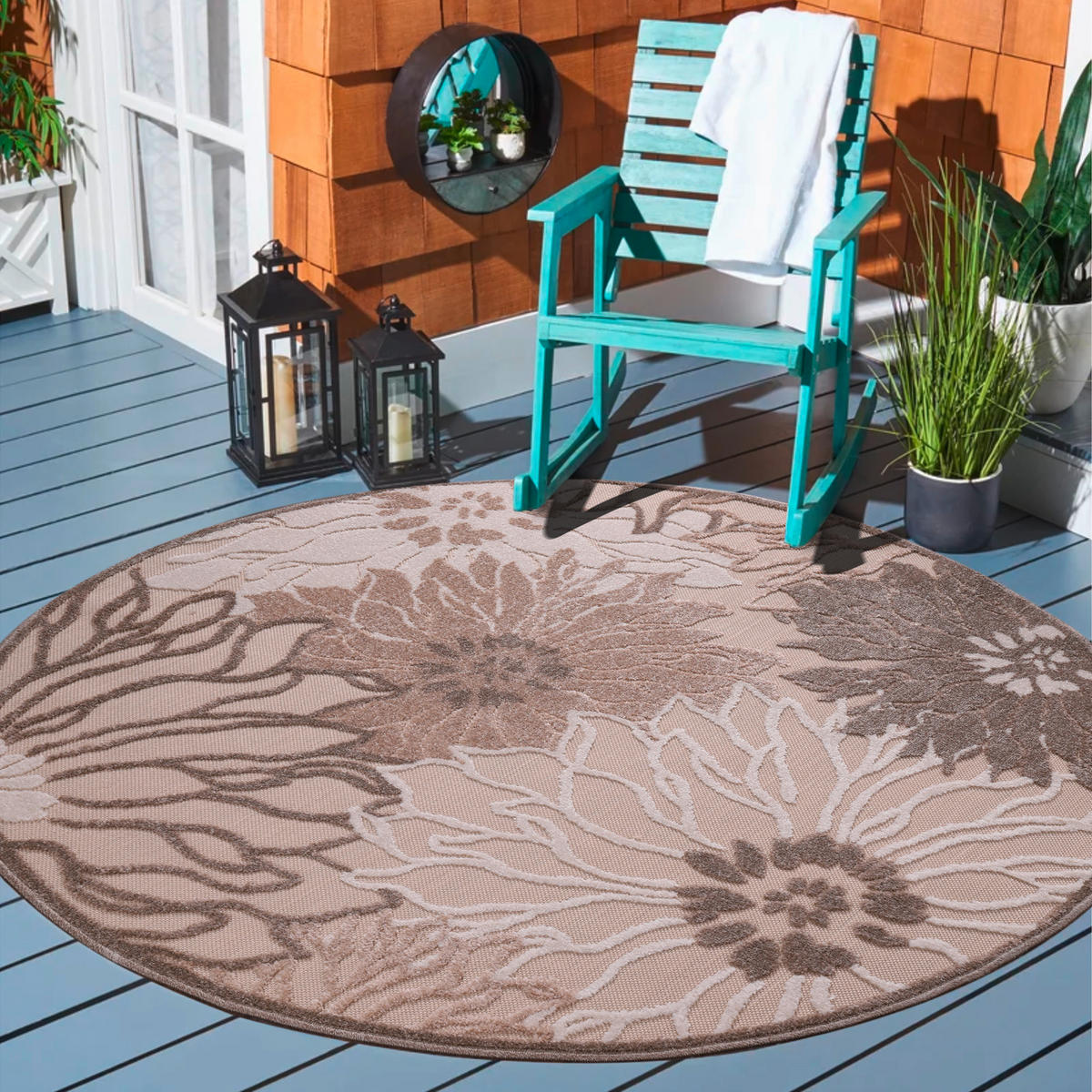 OUTDOORTEPPICH 150 cm Floral Beige, Braun, Creme  - Beige/Creme, LIFESTYLE, Kunststoff/Textil (150cm) - Novel