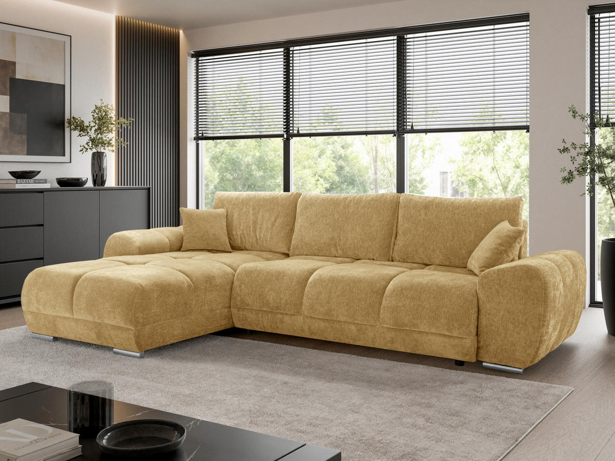 ECKSOFA  in Chenille Senfgelb  - Chromfarben/Senfgelb, KONVENTIONELL, Kunststoff/Textil (183/290cm) - Xora