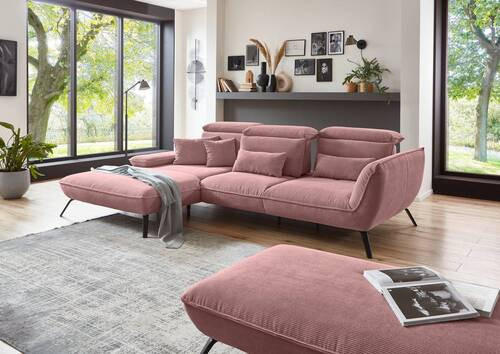 ECKSOFA in Cord Altrosa  - Schwarz/Altrosa, Design, Textil/Metall (301/202cm) - Moderano