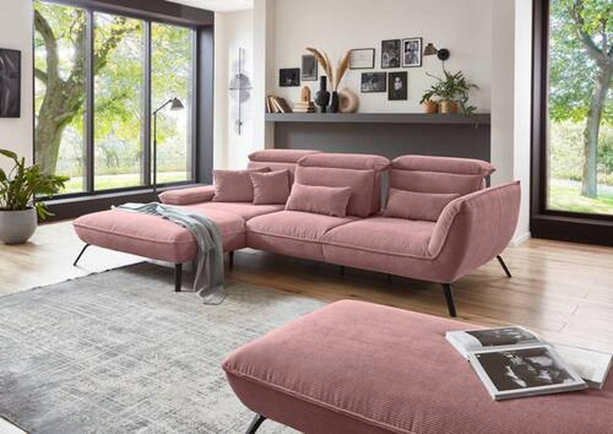 ECKSOFA in Cord Altrosa  - Schwarz/Altrosa, Design, Textil/Metall (202/301cm) - Moderano