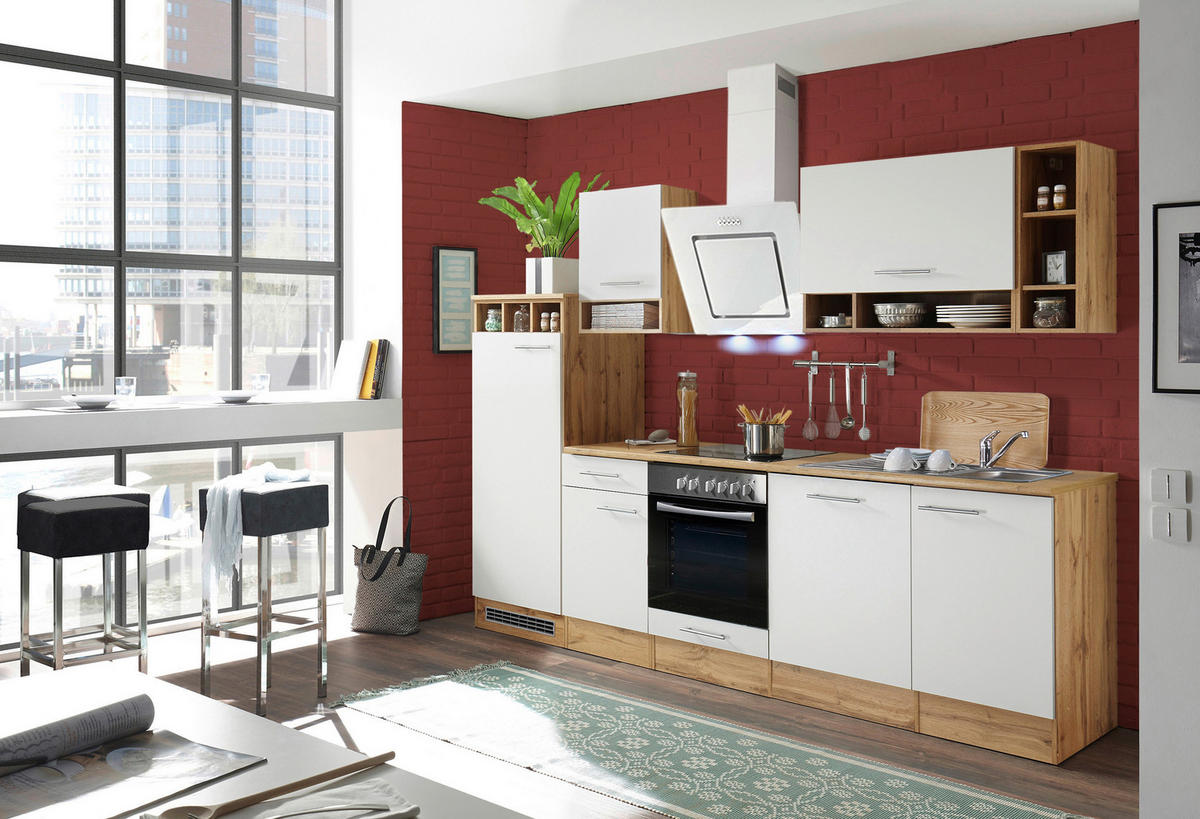 KÜCHENLEERBLOCK 280/205/60 cm   in Weiß, Wildeiche  - Wildeiche/Silberfarben, Basics, Holzwerkstoff/Metall (280/205/60cm) - Respekta