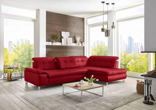 ECKSOFA in Echtleder Rot  309/211 cm  - Rot/Alufarben, Design, Leder/Metall (309/211cm) - Beldomo Speed