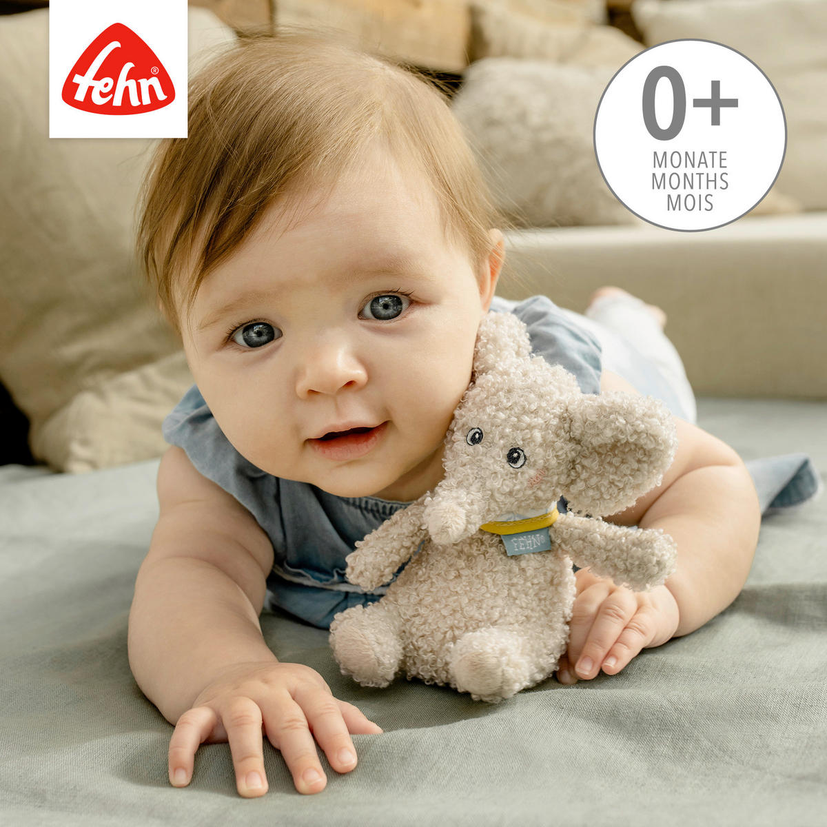 KUSCHELTIER Elefant Erik  - Hellgrau, Basics, Textil (19/11/7cm) - Fehn