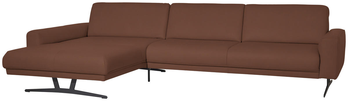 ECKSOFA Nova in Echtleder Braun  179/324 cm  - Anthrazit/Braun, KONVENTIONELL, Leder/Metall (179/324cm) - Johann Jakob