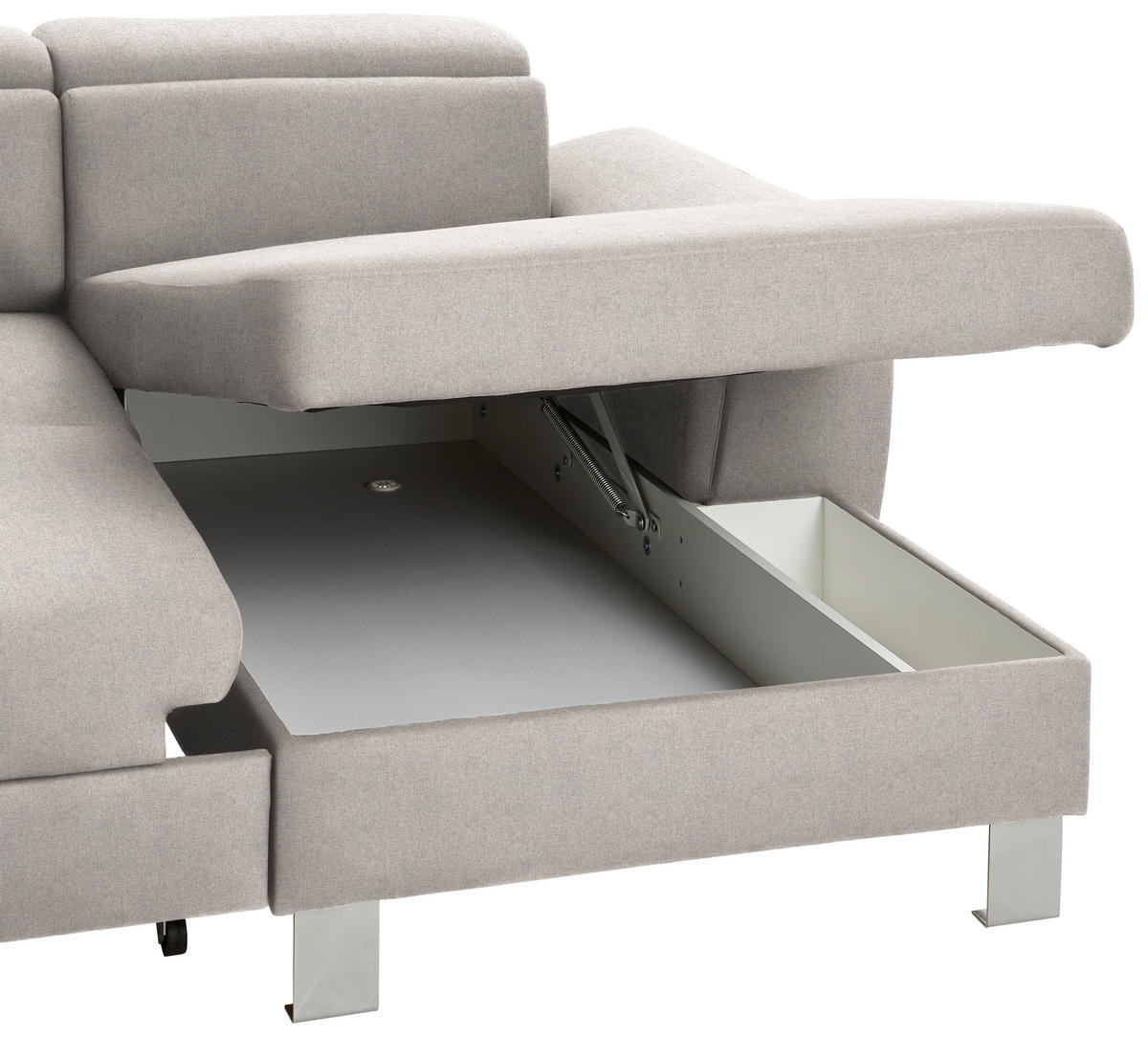 WOHNLANDSCHAFT inkl.Funktionen Ecru Webstoff  - Ecru/Silberfarben, Design, Textil/Metall (226/320/168cm) - Xora