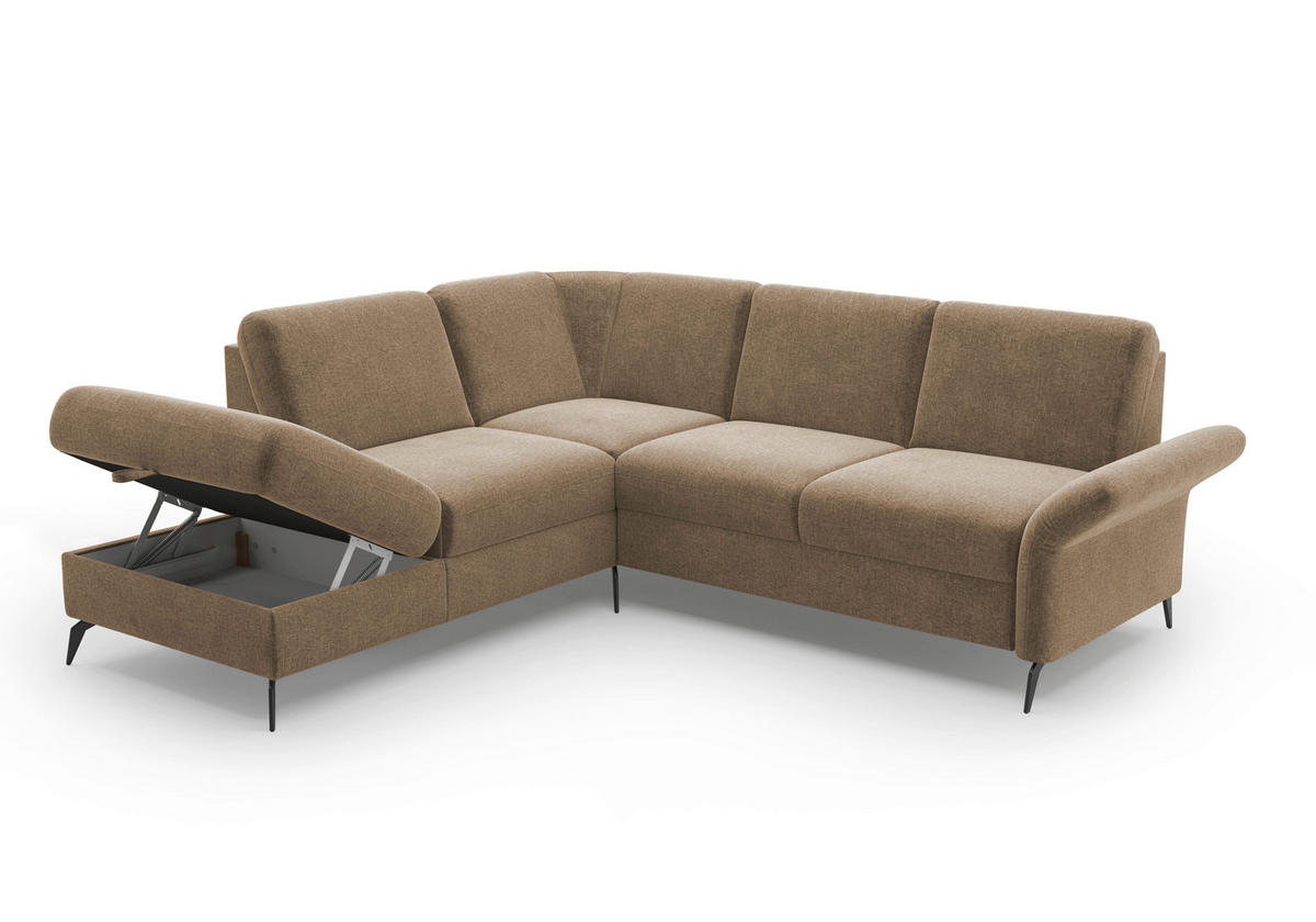 ECKSOFA ROCHELLE E Hellbraun Flachgewebe  - Hellbraun/Schwarz, KONVENTIONELL, Textil/Metall (216/240cm) - Sit & More