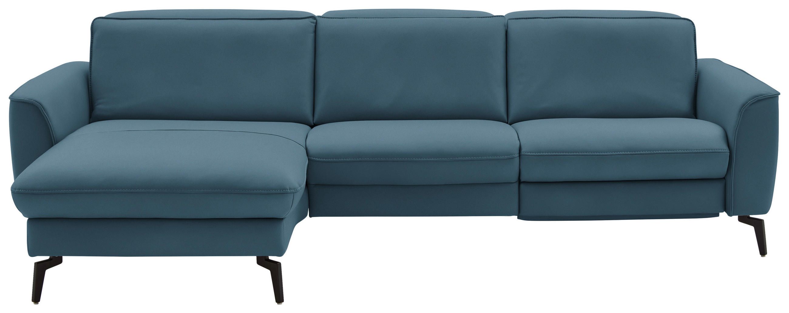 ECKSOFA in Echtleder Blau  - Blau/Schwarz, Natur, Leder/Metall (168/281cm) - Valdera