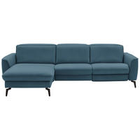 ECKSOFA in Echtleder Blau  - Blau/Schwarz, Natur, Leder/Metall (168/281cm) - Valdera