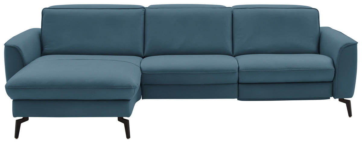 ECKSOFA in Echtleder Blau  - Blau/Schwarz, Natur, Leder/Metall (168/281cm) - Valdera
