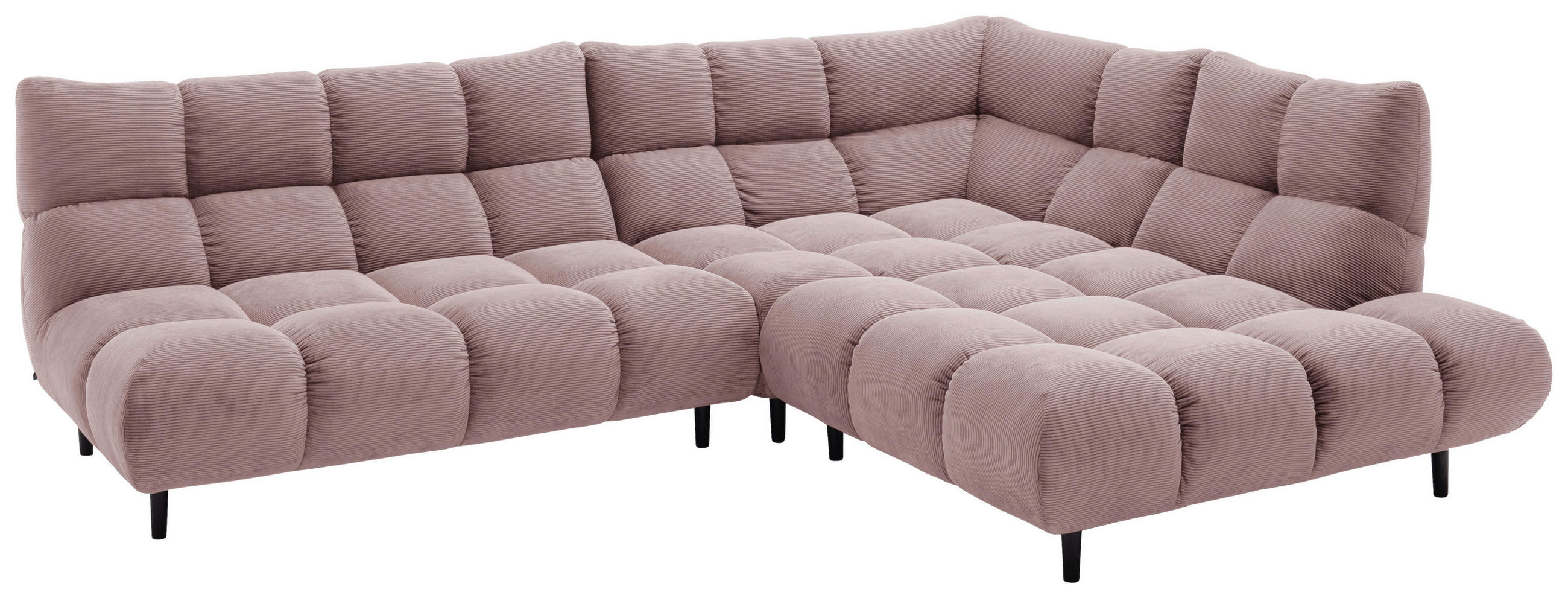 ECKSOFA Ottomane rechts, Eckteil  Altrosa Feincord  - Schwarz/Altrosa, Design, Holz/Textil (288/215cm) - Pure Home Lifestyle