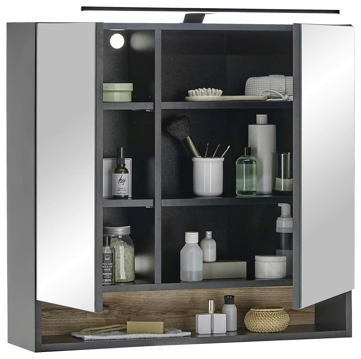 SPIEGELSCHRANK 80/75/22 cm  - Schwarz, KONVENTIONELL, Glas/Holzwerkstoff (80/75/22cm) - home24