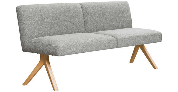 SITZBANK 160/85/69 cm Webstoff Hellgrau Eiche vollmassiv  - Eichefarben/Hellgrau, KONVENTIONELL, Holz/Textil (160/85/69cm) - Linea Natura
