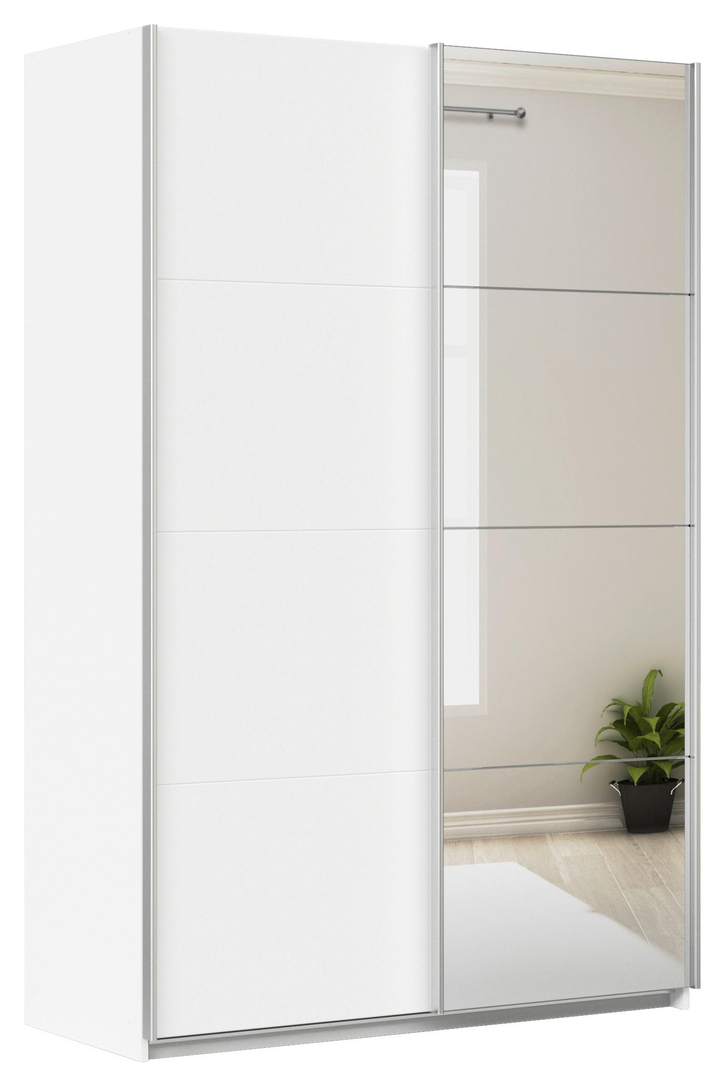 SCHWEBETÜRENSCHRANK  in Weiß  - Alufarben/Weiß, KONVENTIONELL, Glas/Holzwerkstoff (136/229/62cm) - Xora