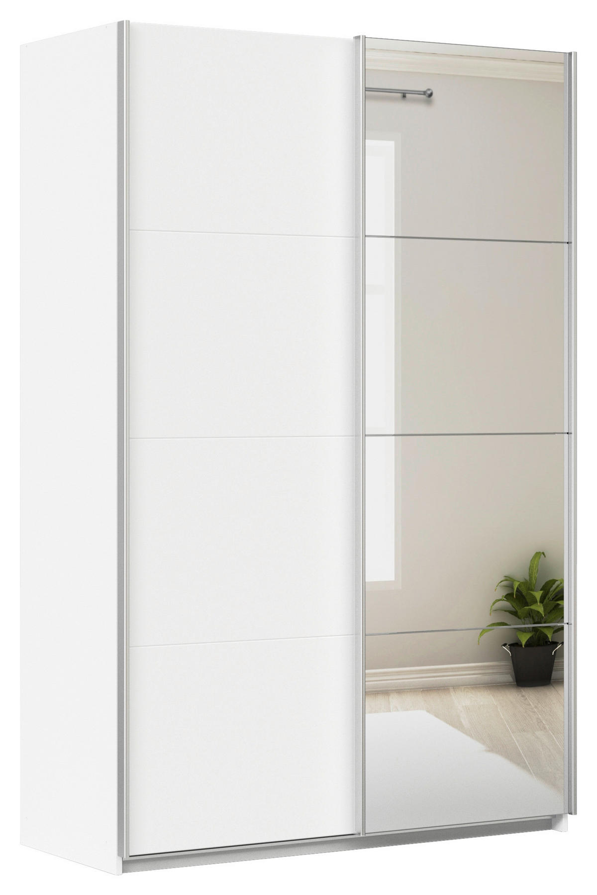 SCHWEBETÜRENSCHRANK  in Weiß  - Alufarben/Weiß, KONVENTIONELL, Glas/Holzwerkstoff (136/229/62cm) - Xora