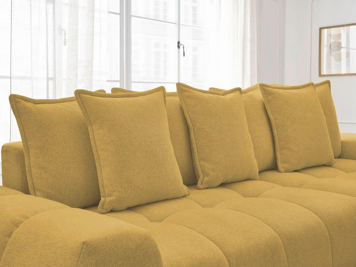 ECKSCHLAFSOFA EVEREST  mit Rücken echt, Armteil links, Armteil rechts Flachgewebe Gelb  - Gelb/Schwarz, MODERN, Kunststoff/Textil (318/180cm) - Livetastic