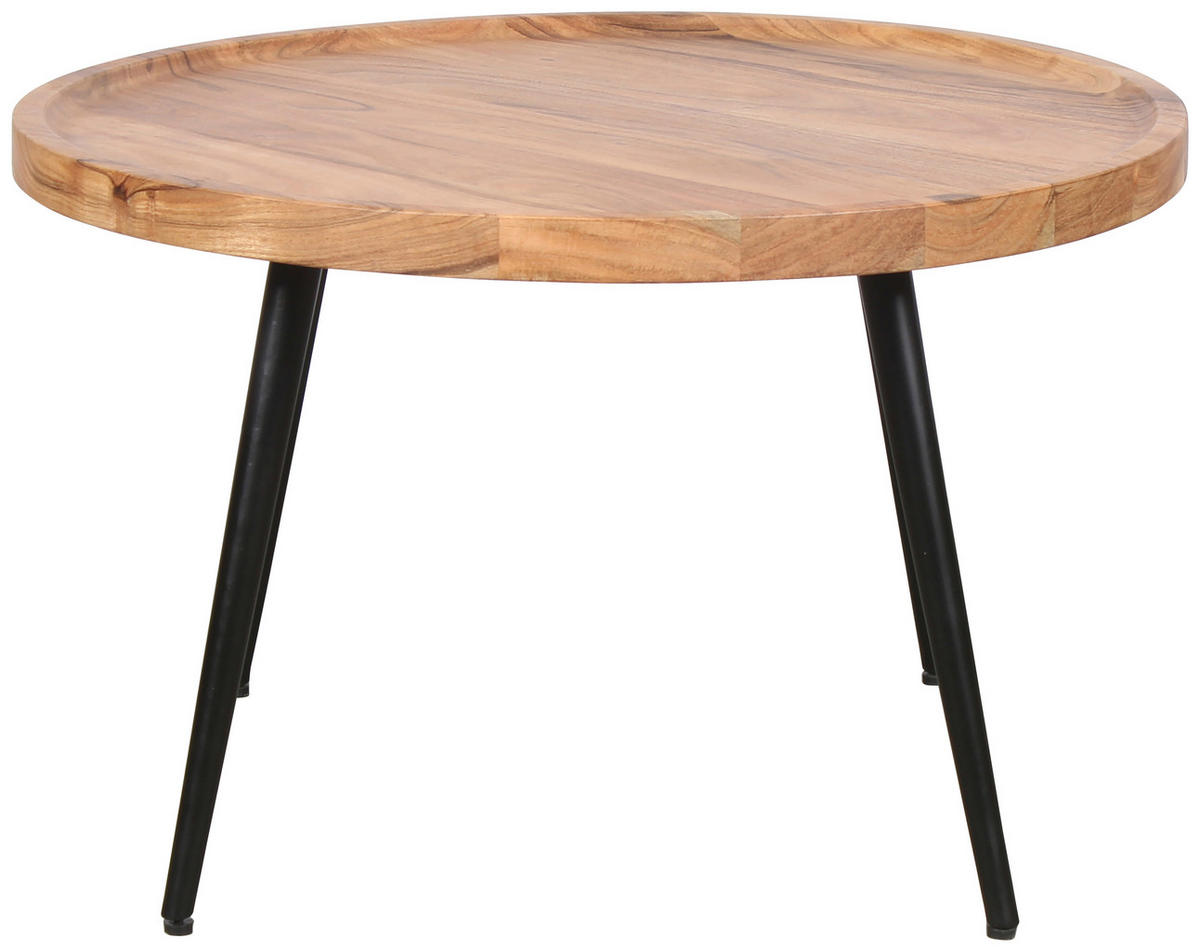 COUCHTISCH Akazie vollmassiv rund Akaziefarben  - Schwarz/Akaziefarben, Design, Holz/Metall (75/47,5cm) - Livetastic