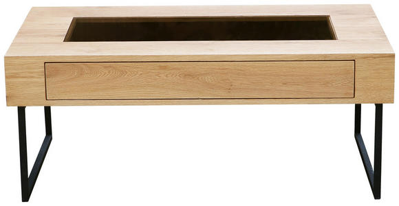 COUCHTISCH Eiche furniert, massiv rechteckig Schwarz, Eichefarben 110/60/45 cm  - Eichefarben/Schwarz, Natur, Glas/Holz (110/60/45cm) - Novel