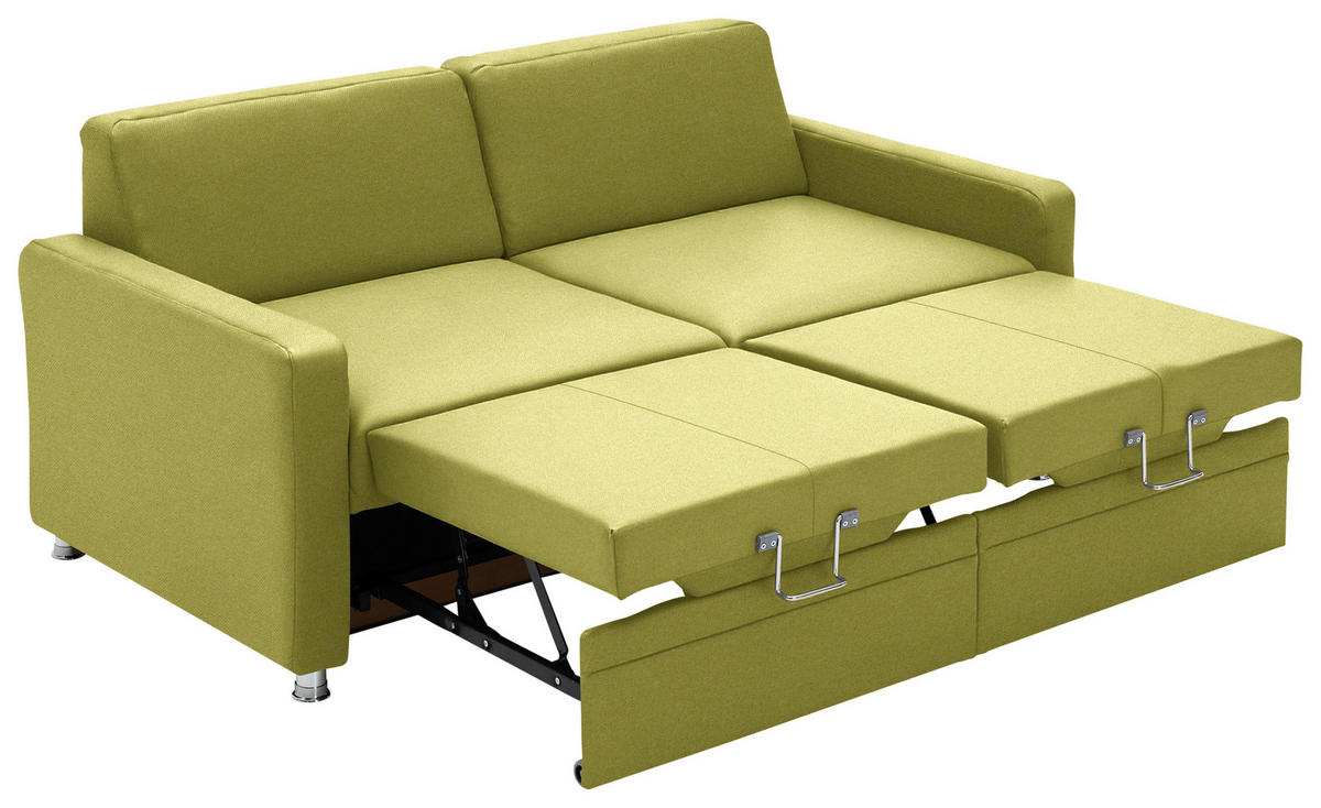 SCHLAFSOFA  in Chenille Limette  - Chromfarben/Limette, KONVENTIONELL, Textil/Metall (186/90/100cm) - Beldomo Style