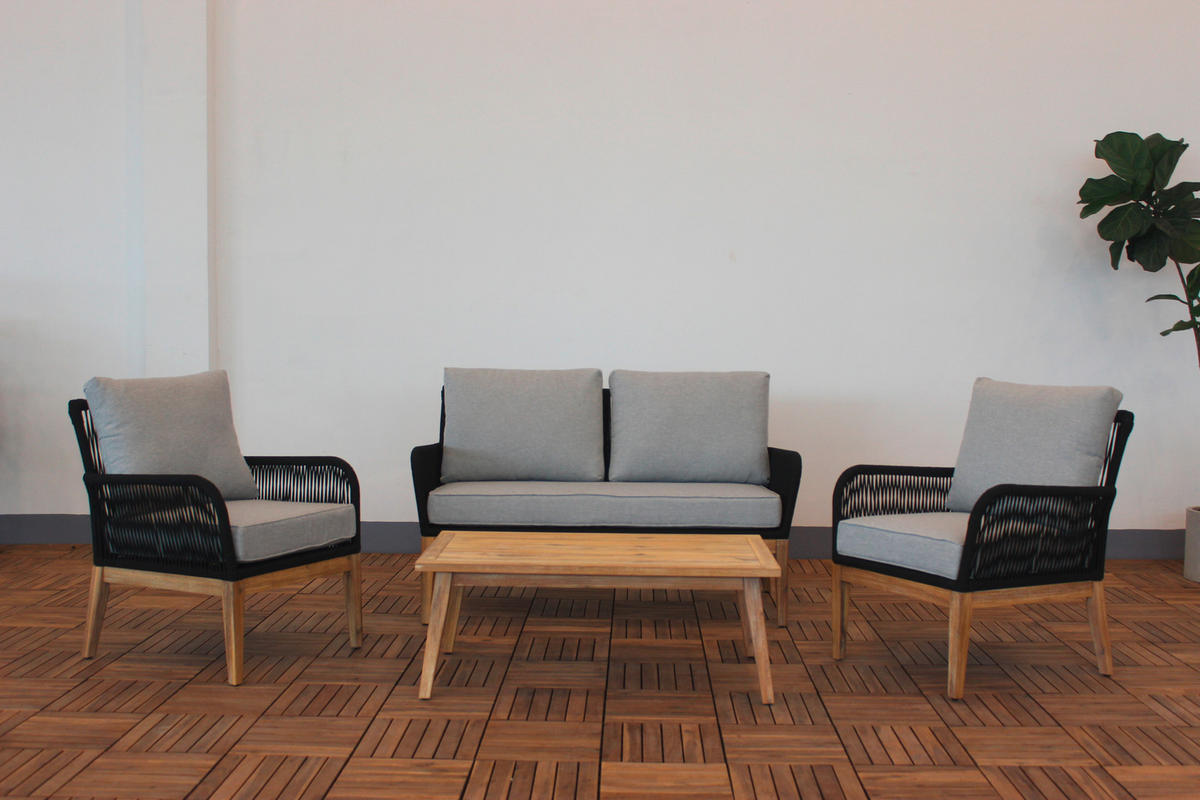 LOUNGEGARNITUR   135/90/73 cm  - Anthrazit/Hellgrau, Basics, Holz/Textil (135/90/73cm) - Acamp