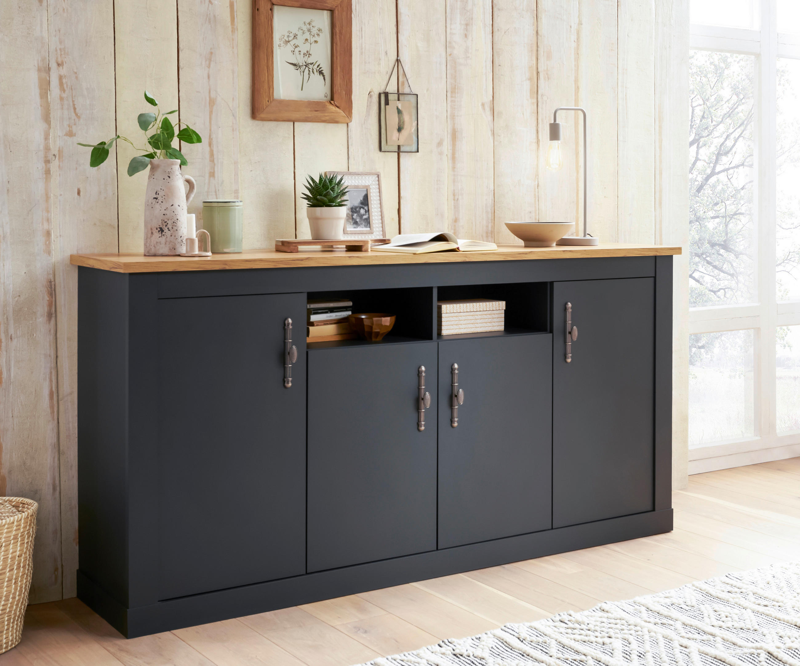 SIDEBOARD  in 200/104/45 cm  - Anthrazit/Silberfarben, Design, Holzwerkstoff/Metall (200/104/45cm) - MID.YOU