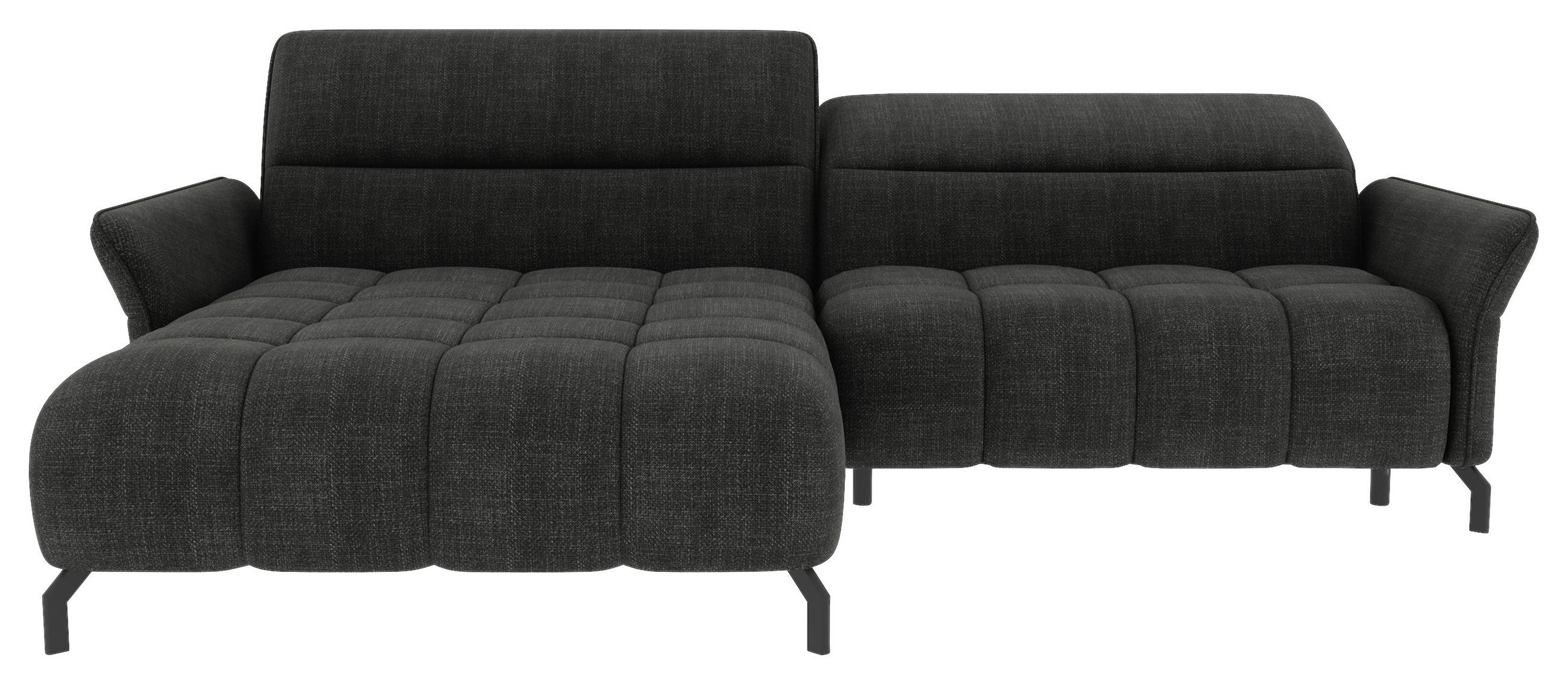 ECKSOFA Anthrazit Flachgewebe Rücken echt, Kopfteilverstellung, Sitztiefenverstellung  - Anthrazit/Schwarz, KONVENTIONELL, Textil/Metall (175/272cm) - Carryhome