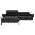 ECKSOFA Anthrazit Flachgewebe Rücken echt, Kopfteilverstellung, Sitztiefenverstellung  - Anthrazit/Schwarz, KONVENTIONELL, Textil/Metall (175/272cm) - Carryhome