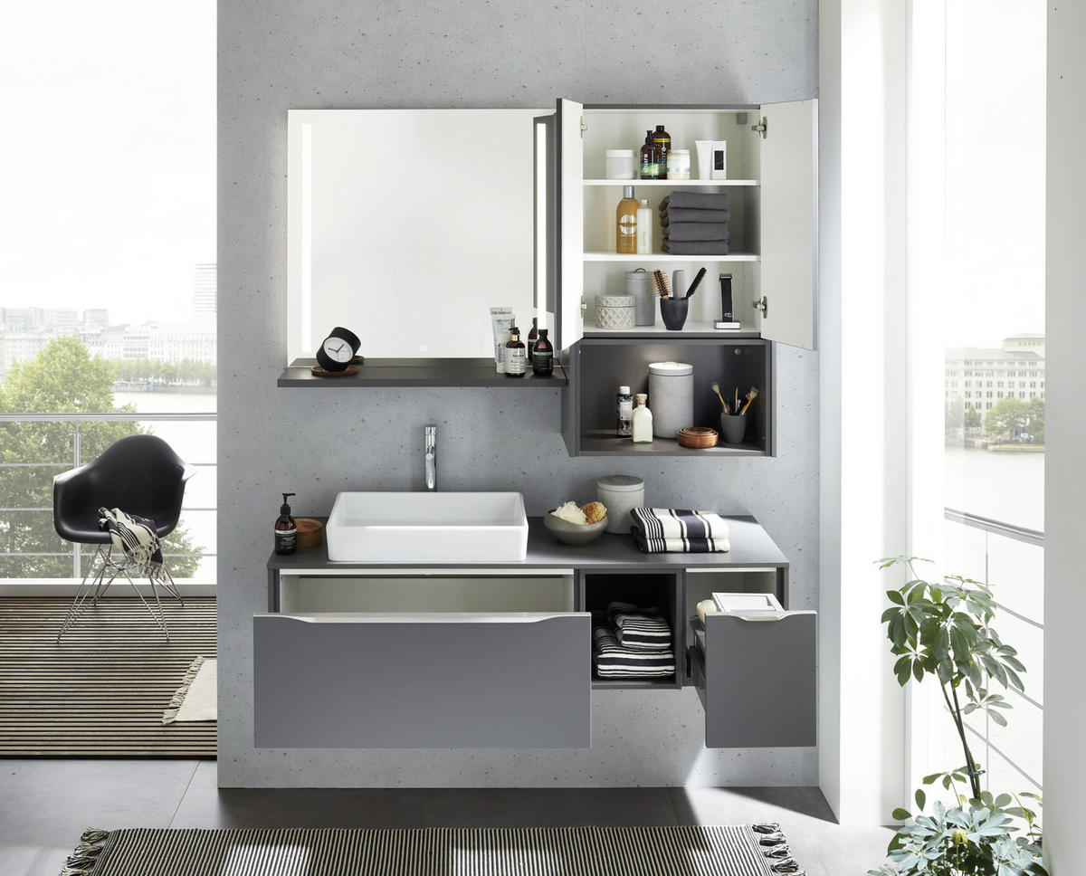 BADEZIMMER  in 152,3 cm  - Schieferfarben/Weiß, MODERN, Glas/Keramik (152,3cm) - Celina Home