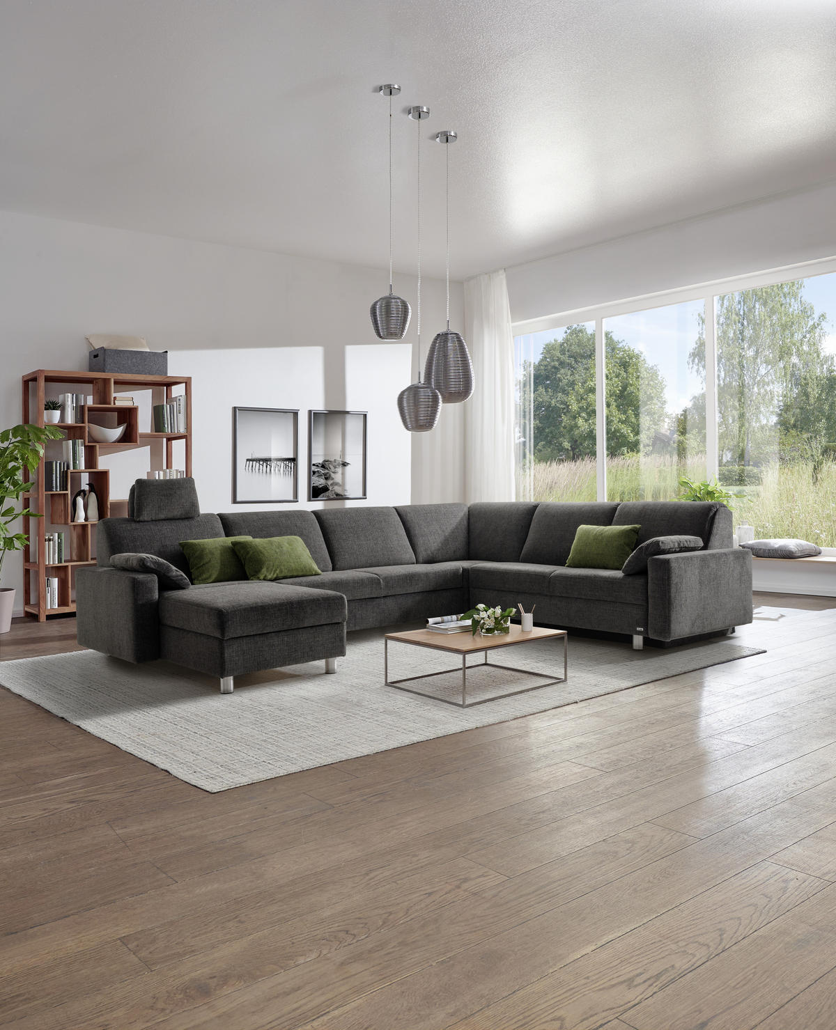 WOHNLANDSCHAFT in Chenille Anthrazit  - Anthrazit/Alufarben, KONVENTIONELL, Textil (158/323/237cm) - Sedda