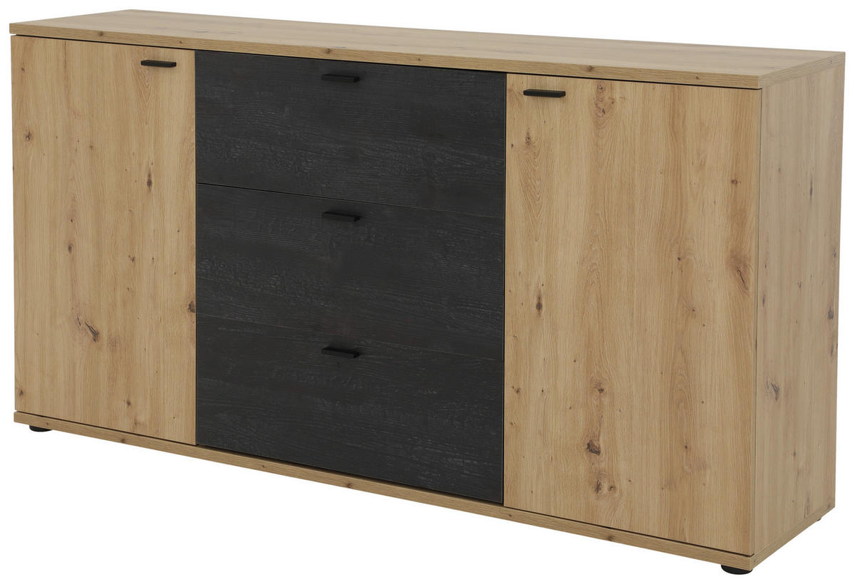 SIDEBOARD  in 165/85/40 cm  - Schwarz/Eiche Artisan, MODERN, Holzwerkstoff/Metall (165/85/40cm) - MID.YOU