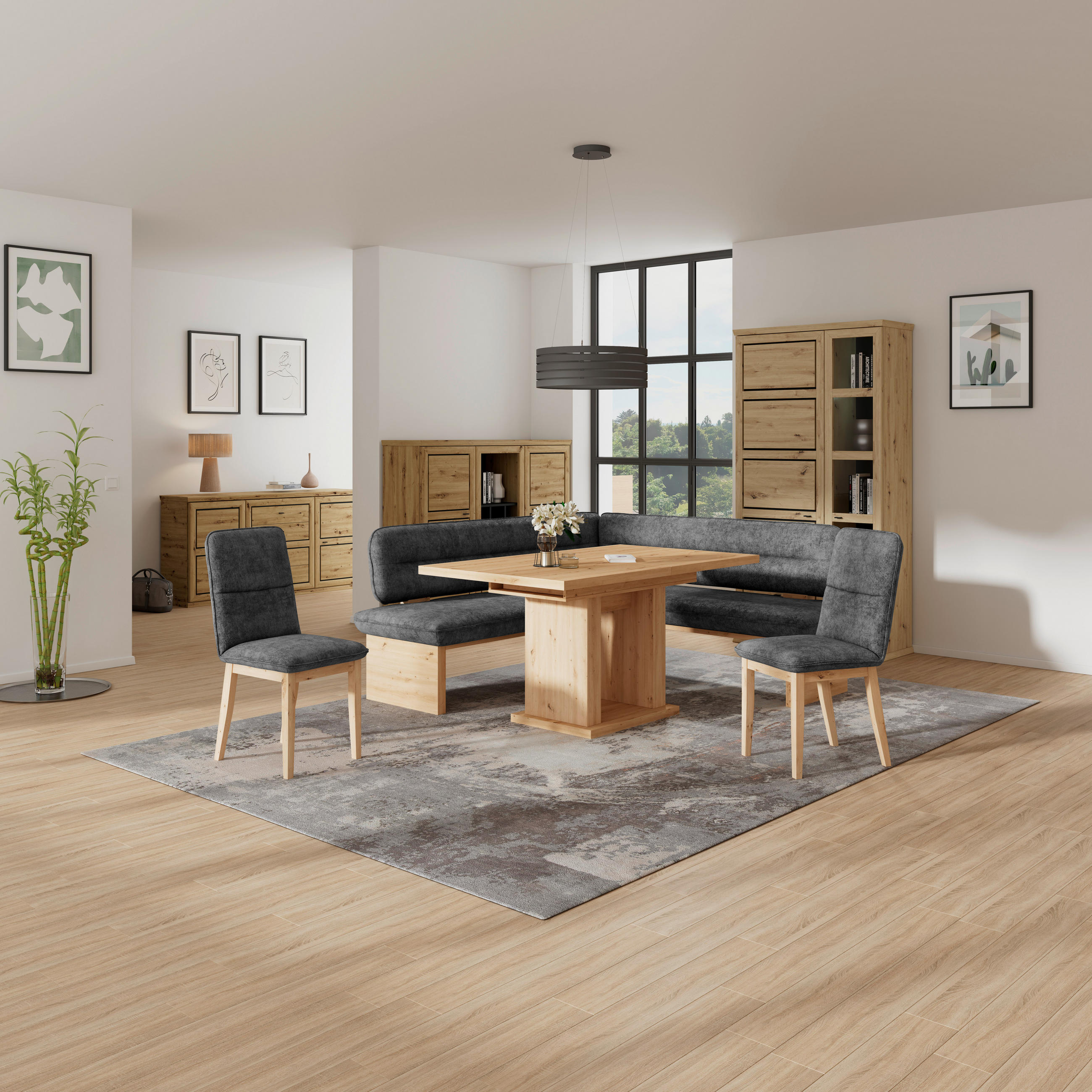 ECKBANK 212/170 cm Webstoff Anthrazit Eiche Sperrholz   - Eichefarben/Anthrazit, KONVENTIONELL, Holz/Textil (212/170cm) - James Wood