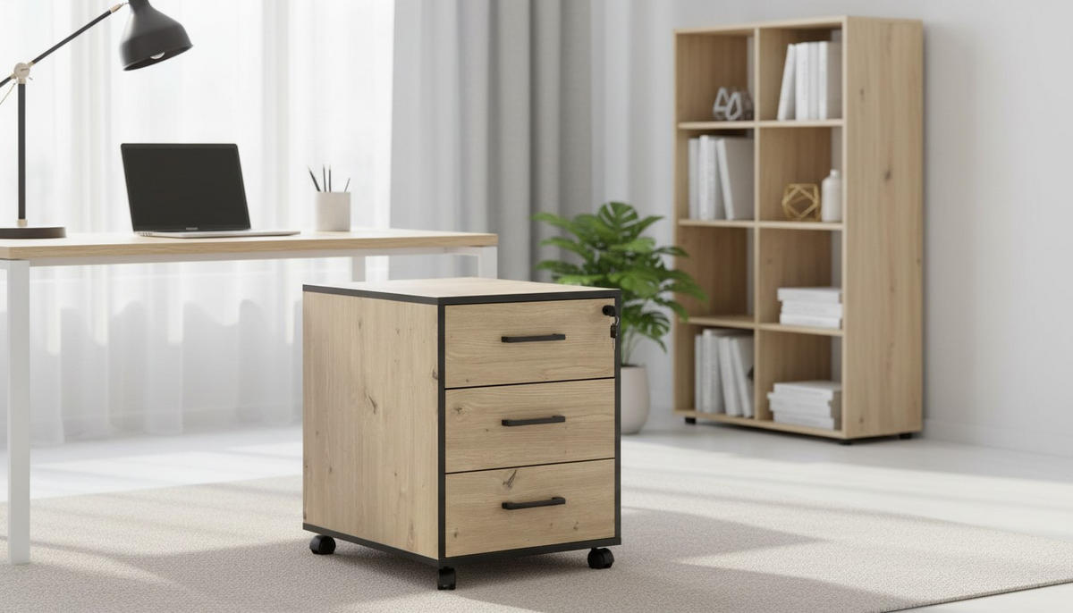 ROLLCONTAINER 43/56/60 cm  - Schwarz/Eiche Artisan, MODERN, Holzwerkstoff/Kunststoff (43/56/60cm) - Livetastic