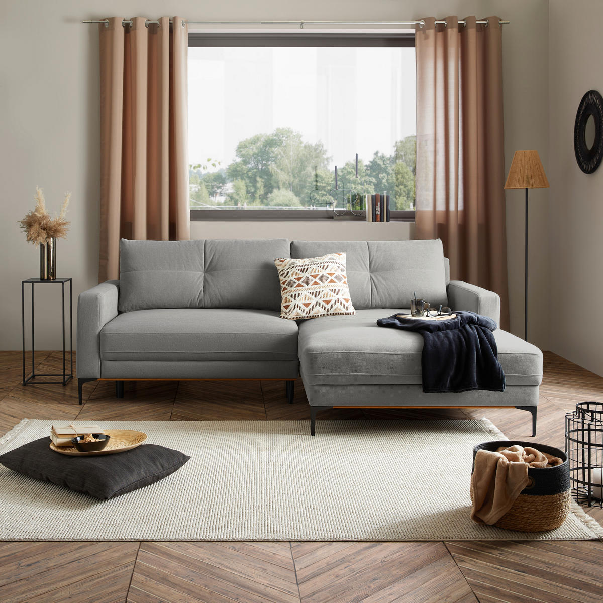ECKSOFA Hellgrau  - Hellgrau/Schwarz, MODERN, Textil/Metall (238/162cm) - Ondega