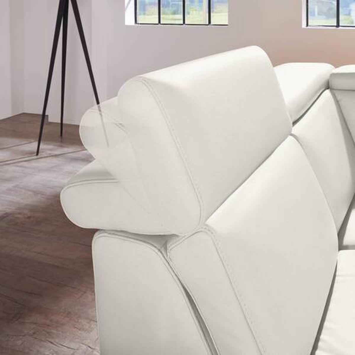 ECKSOFA in Echtleder Weiss  - Weiss/Alufarben, Design, Leder/Metall (239/271cm) - Cantus