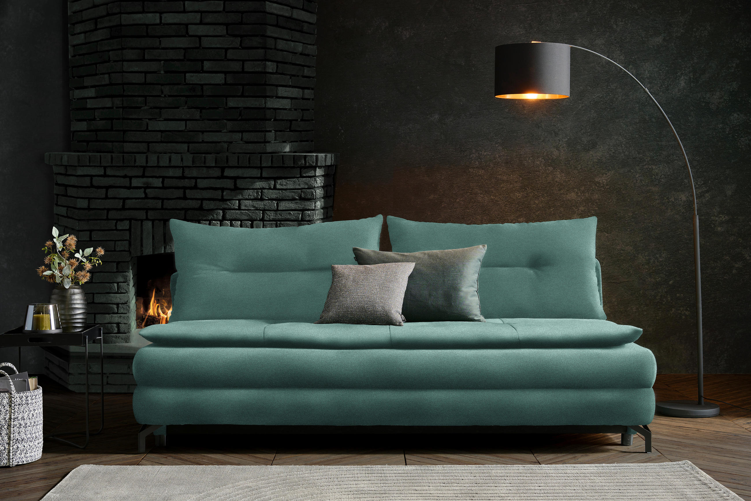 SCHLAFSOFA in Flachgewebe Grün  - Schwarz/Grün, MODERN, Textil/Metall (208/73/92/102cm) - Novel