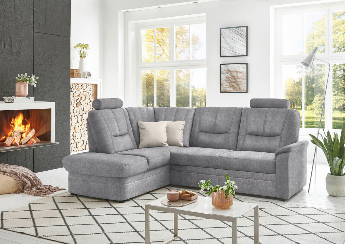 ECKSOFA Chenille Hellgrau  - Hellgrau/Schwarz, Konventionell, Kunststoff/Textil (185/235cm) - Beldomo Comfort