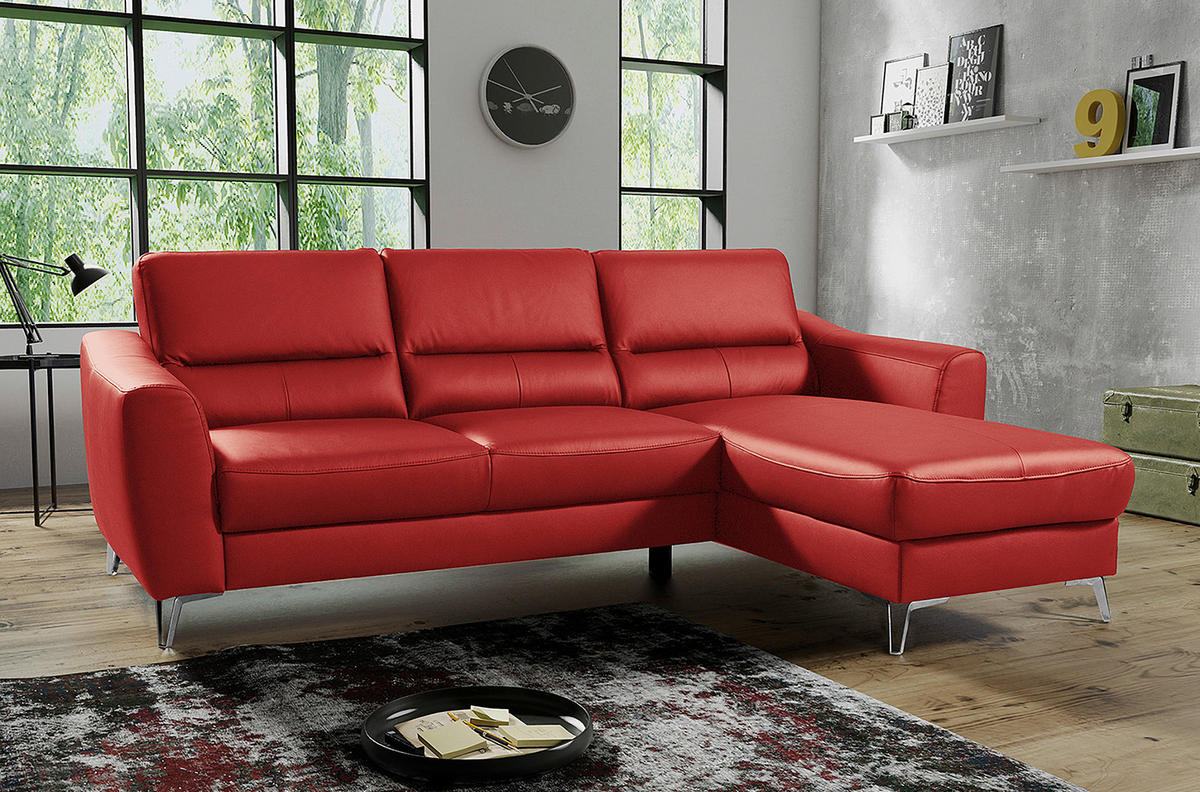 ECKSOFA in Lederlook Echtleder Rot  - Chromfarben/Rot, Design, Leder/Textil (241/168cm) - Livetastic