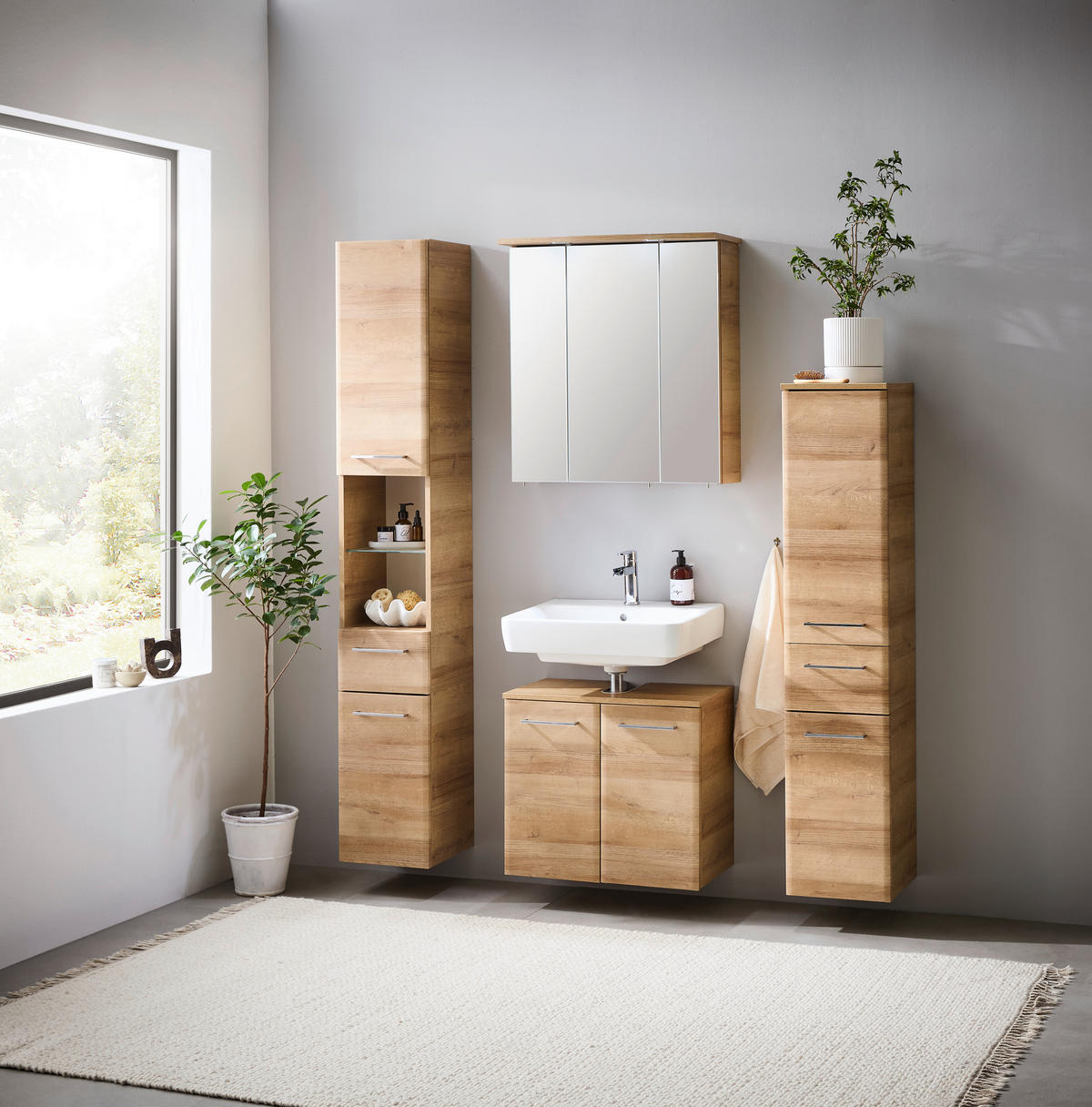 TÜKRÖS SZEKRÉNY 65/72/20 cm  - krómszínű/tölgyfa színű, Konventionell, faalapú anyag/üveg (65/72/20cm) - Xora