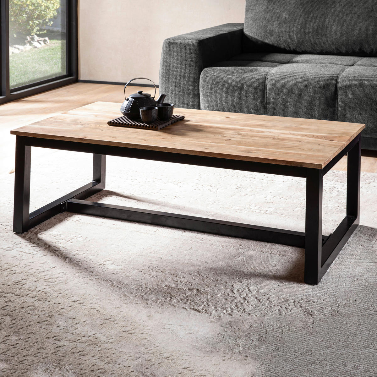 SOFFBORD i trä 110/60/40 cm  - svart/akaciefärgad, Design, metall/trä (110/60/40cm) - MID.YOU