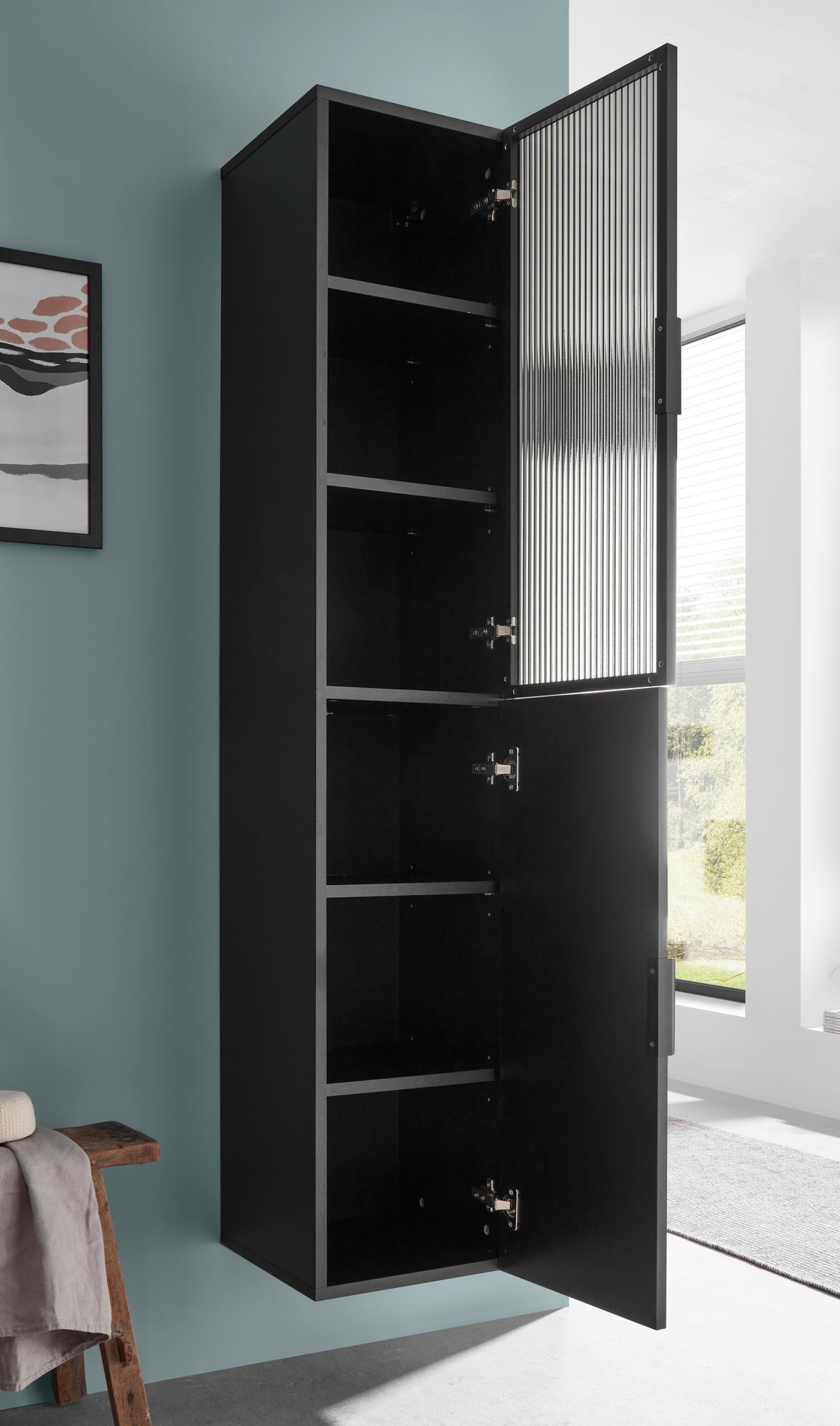 HOCHSCHRANK 33/170/35 cm  - Schwarz, KONVENTIONELL, Glas/Holzwerkstoff (33/170/35cm) - home24