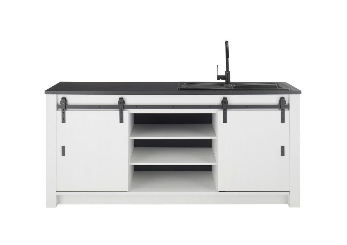 SPÜLENUNTERSCHRANK 201/93/64 cm  in Anthrazit, Weiß  - Anthrazit/Schwarz, Trend, Holzwerkstoff/Metall (201/93/64cm) - MID.YOU