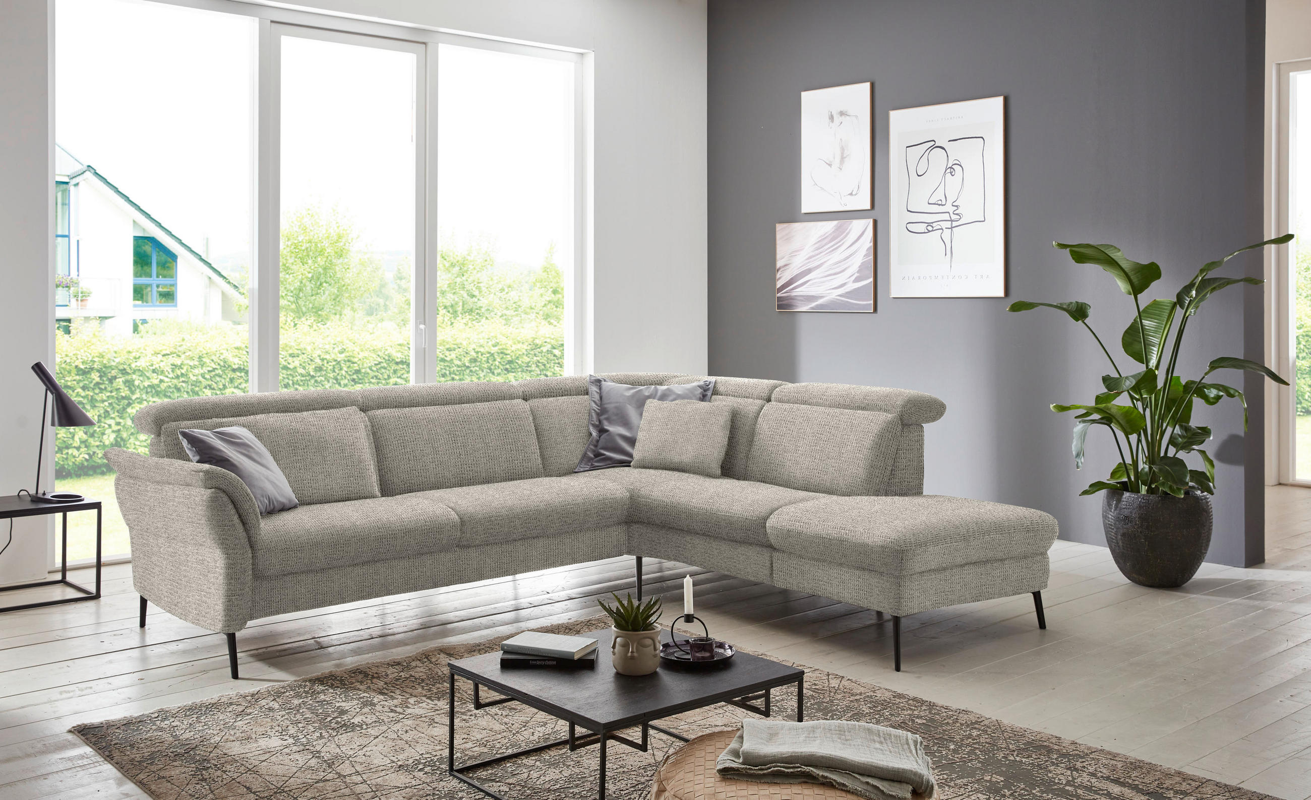 ECKSOFA in Struktur Taupe  - Taupe/Schwarz, Modern, Textil/Metall (275/235cm) - Cantus