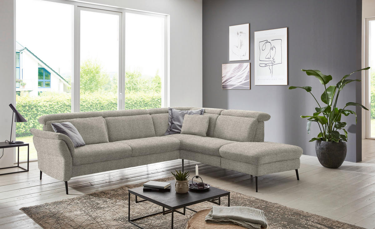 ECKSOFA in Struktur Taupe  - Taupe/Schwarz, Modern, Textil/Metall (275/235cm) - Cantus