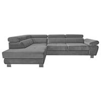 ECKSOFA Grau Webstoff Bettkasten, Schlaffunktion, Rücken echt, Armteilverstellung, Kopfteilverstellung  - Chromfarben/Grau, MODERN, Textil/Metall (205/278cm) - Stylife
