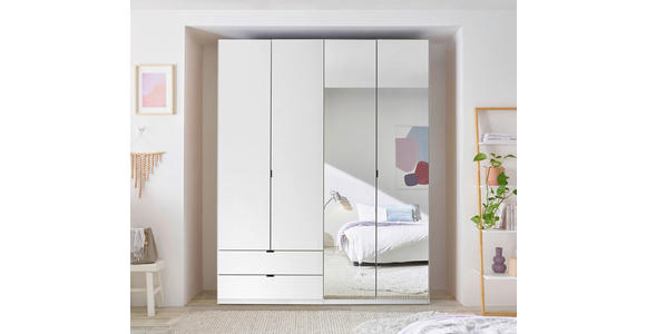 DREHTÜRENSCHRANK 180/225,5/57 cm,  in Weiß, 4-türig  - Schwarz/Weiß, KONVENTIONELL, Glas/Holzwerkstoff (180/225,5/57cm) - Xora