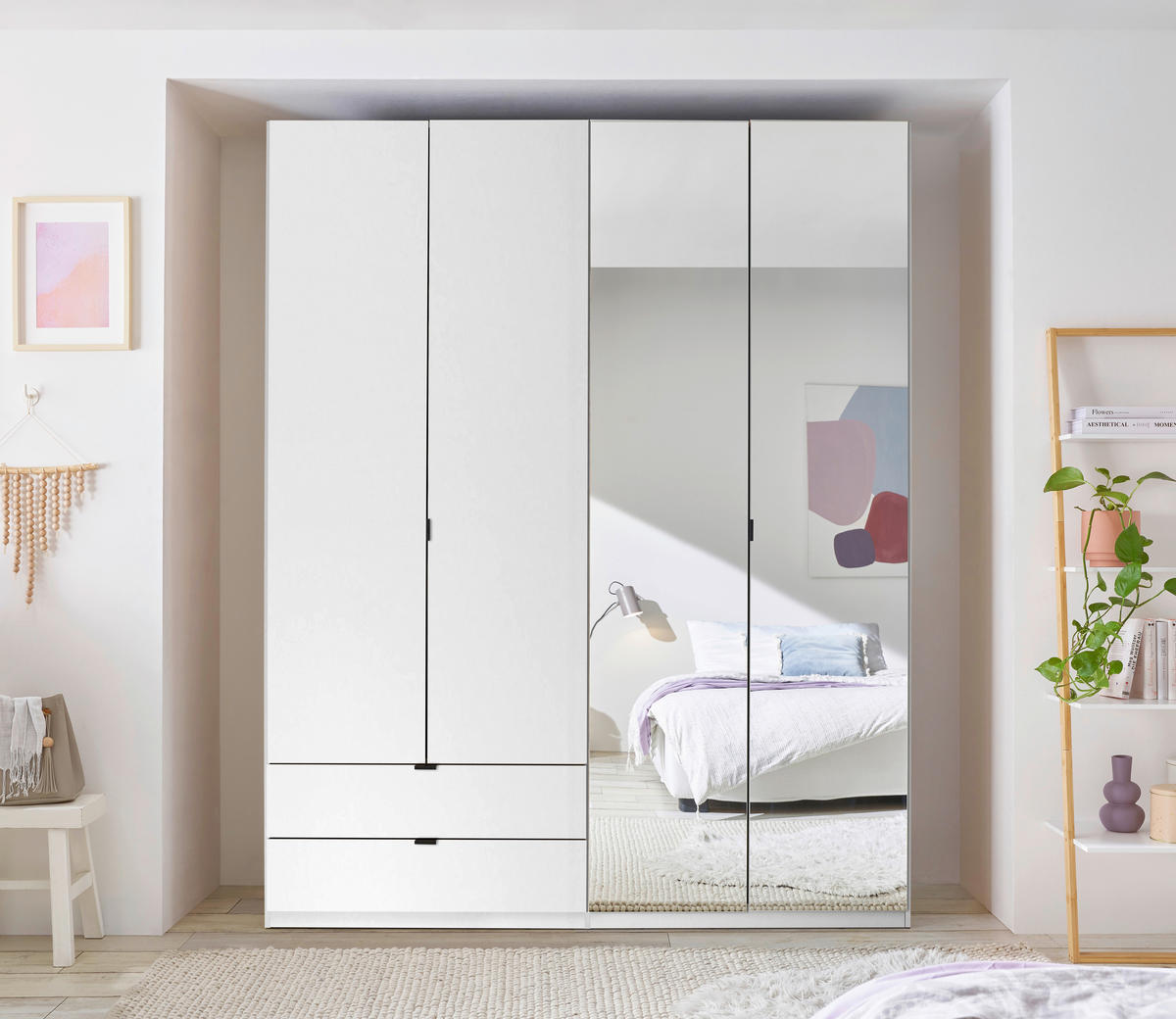 DREHTÜRENSCHRANK 180/225,5/57 cm,  in Weiß, 4-türig  - Schwarz/Weiß, KONVENTIONELL, Glas/Holzwerkstoff (180/225,5/57cm) - Xora
